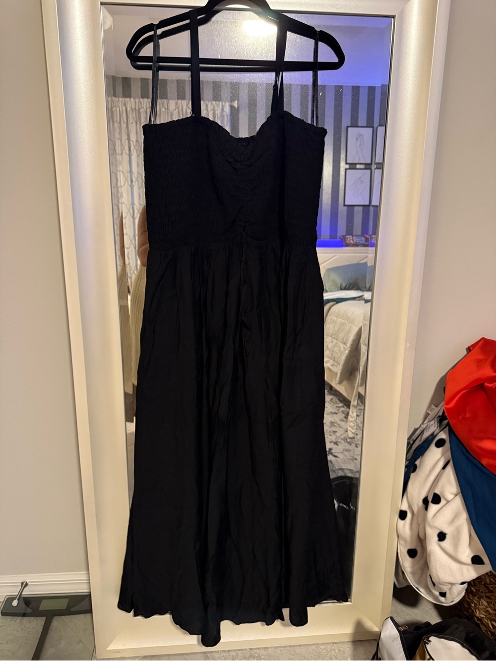 Black Strapless Smocked Bodice Maxi Dress
